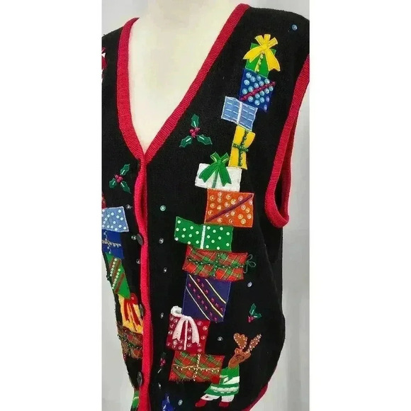 Bobbie Brooks Women's Size L Black Holiday Presents Sweater Vest - Picture 3 of 11